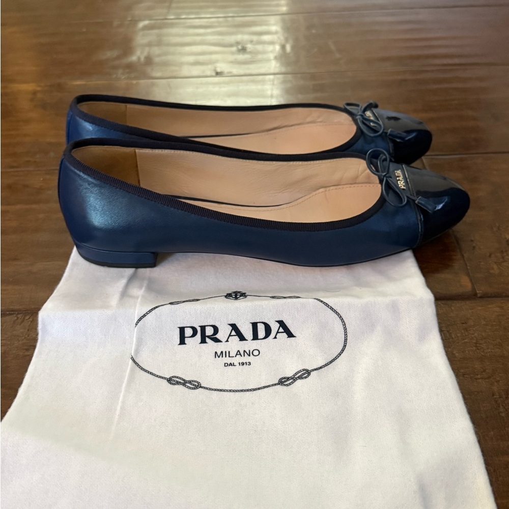 Prada Women's Dark Blue Patent Leather Flats - Picture 6 of 9